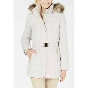 Michael Kors White Belted Puffer Coat